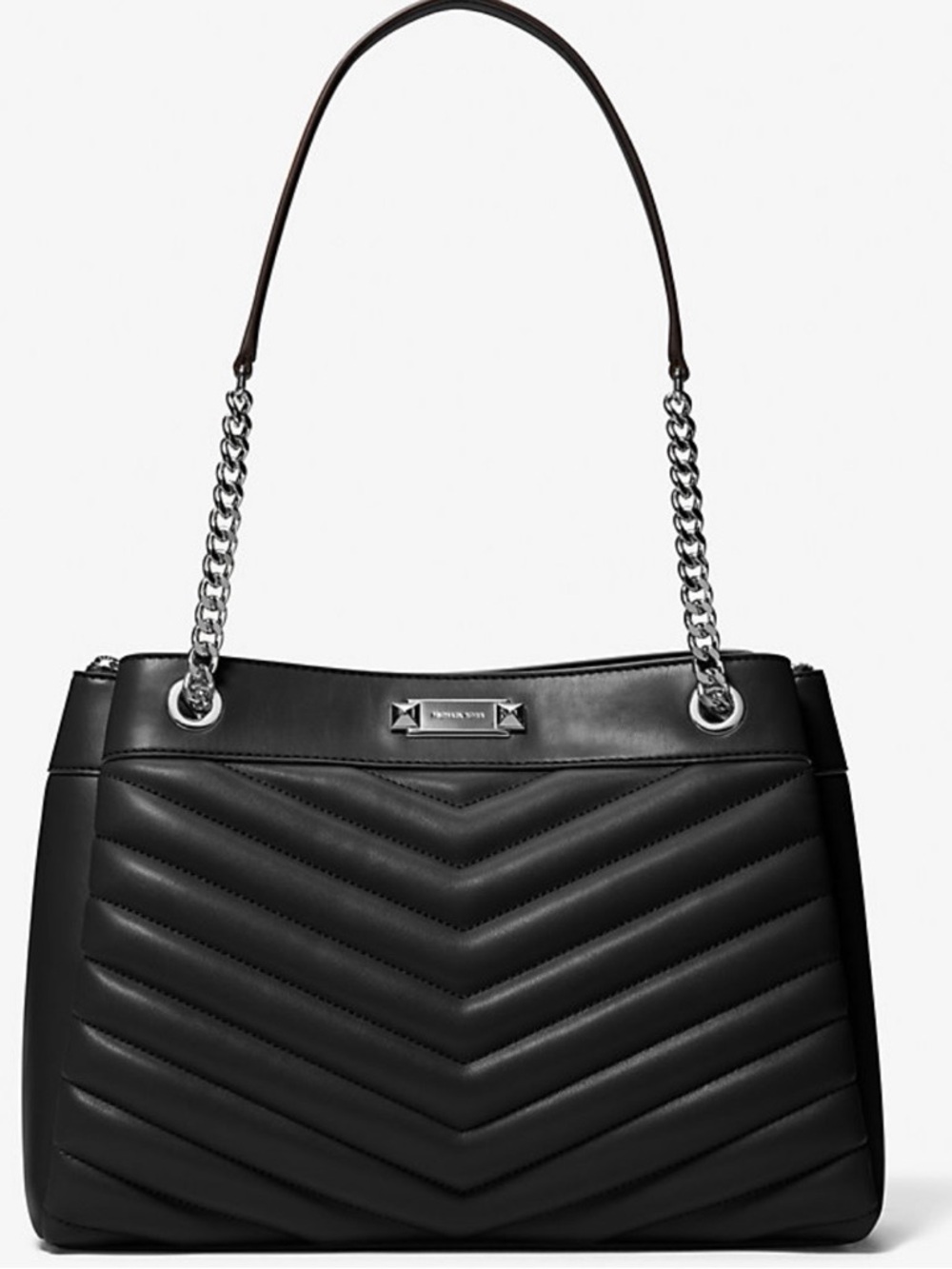Brand New!! Michael Kors Black Quilted Shoulder Bag with Silver Chain Straps